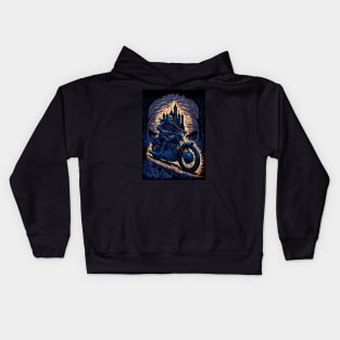 Skeleton Riding Motorbike On Flames Kids Hoodie